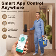 Cleaner using the app to unlock a door fitted with the smart lock