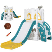 Aiyaplay 5 in 1 yellow toddler slide with basketball hoop, telescope and climbing steps