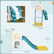 Dimension diagram showing the yellow toddler slide is 177 cm long, 70 cm wide and 92 cm tall