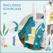 Close-up of the enclosed non-slip staircase steps on the yellow toddler slide