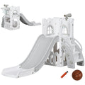 Aiyaplay 5 in 1 grey toddler slide with basketball hoop, telescope and climbing steps
