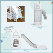 Dimension diagram showing the grey toddler slide is 177 cm long, 70 cm wide and 92 cm tall