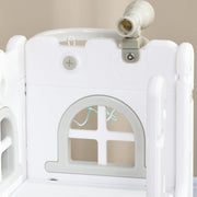 Close-up of the telescope and window detail on the grey slide tower