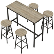 HOMCOM 5-piece industrial bar table and stool set, grey wood effect