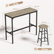 Dimension diagram showing table and stool sizes and weight capacity