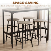 Stools tucked neatly under the bar table to save space