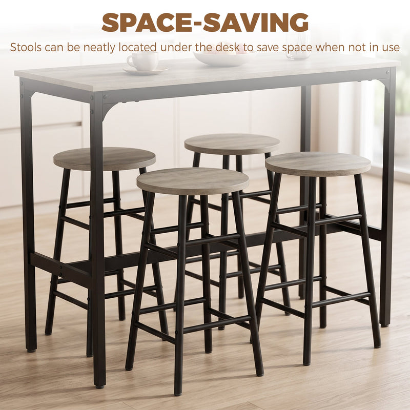 Stools tucked neatly under the bar table to save space