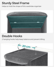 Double hooks panel showing the 2 hanging hooks spaced 20 cm apart on a wardrobe rail