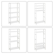 Four shelf height configuration options for the adjustable bamboo shelving unit