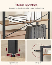 Rear X brace, adjustable foot and wall strap shown as stability features