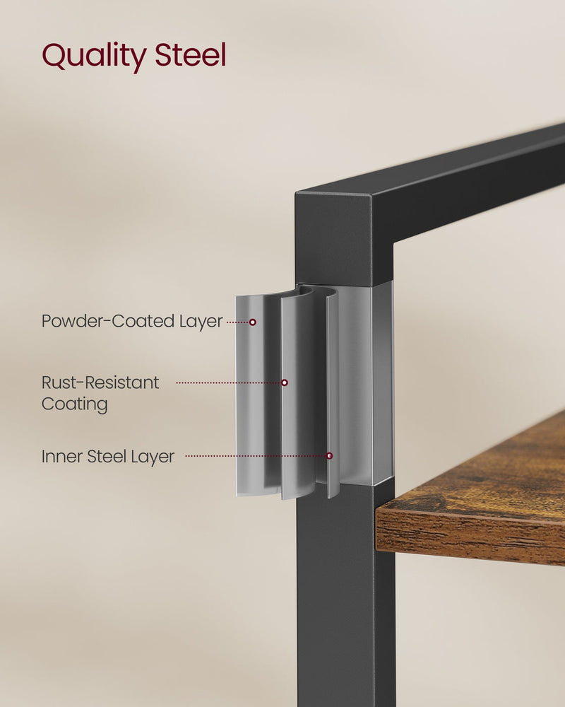 Cutaway of the frame showing powder coating, rust-resistant layer and inner steel