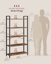 Dimension diagram showing 80 x 30 x 153 cm with 15 kg on each of the 5 shelves