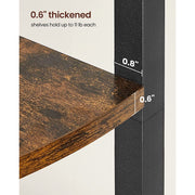 Close-up of the thickened shelf board meeting the black steel upright