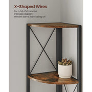 Rear view showing the X-shaped wire bracing behind a shelf with a succulent