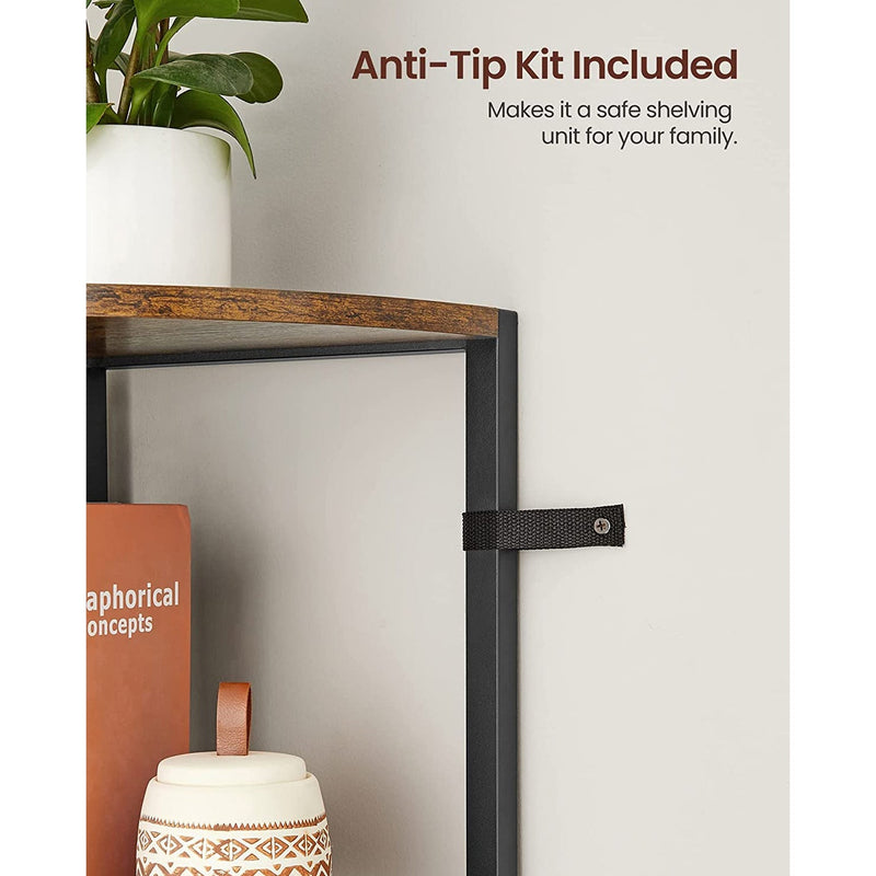 The included anti-tip strap fitted to the frame to anchor the shelf to a wall