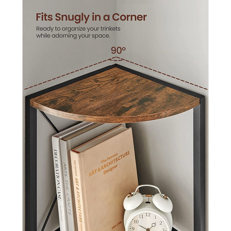 Overhead view of the shelf sitting flush in a 90 degree corner above books