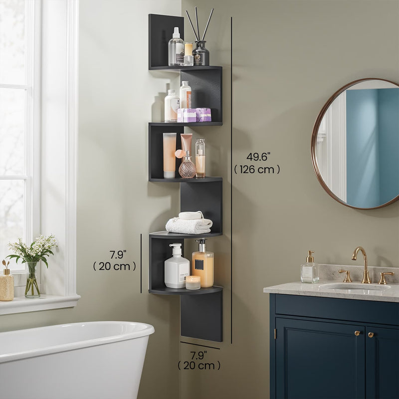 Labelled dimensions diagram of the corner shelf showing 20 x 20 x 126 cm