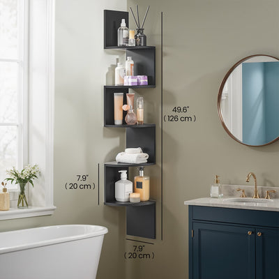 Labelled dimensions diagram of the corner shelf showing 20 x 20 x 126 cm