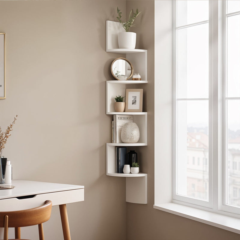 5-Tier Zigzag Corner Wall Shelf, White