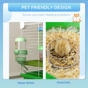 Water bottle and hamster feeding from the food dish