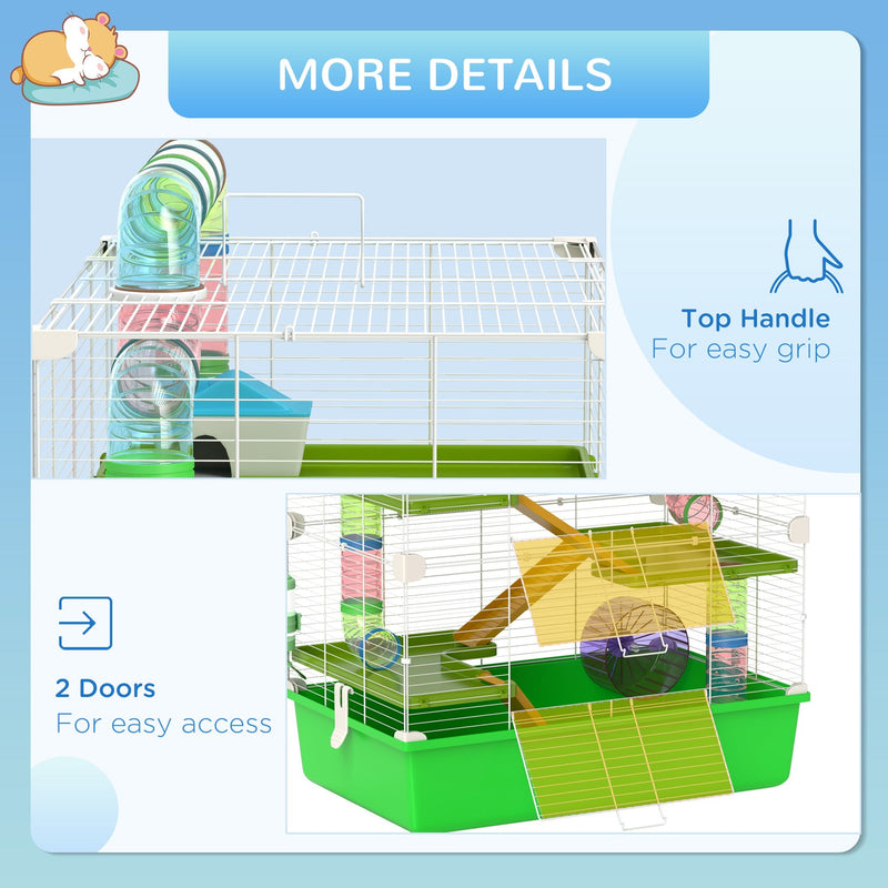 Top carry handle and two front doors on the hamster cage