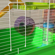 Close-up of the exercise wheel and water bottle inside the cage