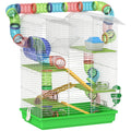 Pawhut 5-tier hamster cage in green with twin-roof design, front view on white background