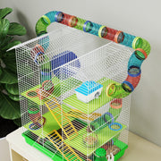 Angled three-quarter view of the green twin-roof hamster cage