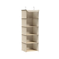 5-tier hanging wardrobe storage organiser in sand beige, studio product shot