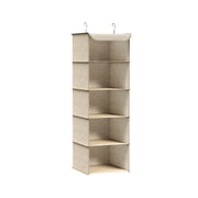 5-tier hanging wardrobe storage organiser in sand beige, studio product shot