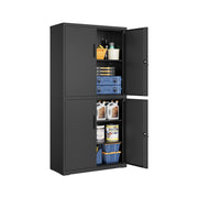 5-tier black steel garage storage cabinet with 2 lockable doors, front view