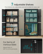 Black steel garage cabinet shown in a garage storage setting