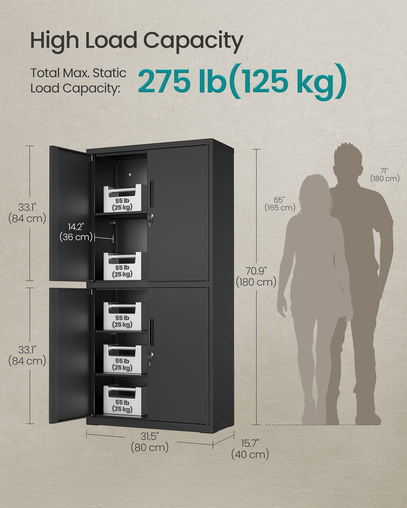 Dimensions diagram of the 5-tier garage storage cabinet, 80 x 40 x 180 cm