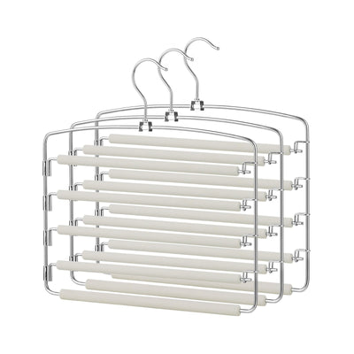 Three Songmics 5-tier swivel pants organisers with non-slip foam bars, stacked view on white background