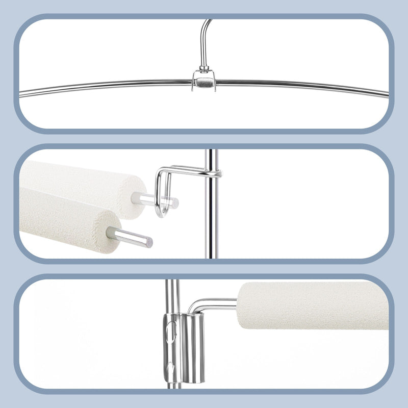 Close-up of chrome hook, foam bar clips and non-slip coating on Songmics pants organiser