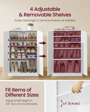 Diagram showing the 4 adjustable and removable shelves that reposition in 6.4cm increments