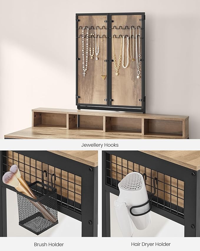 Vanity Dressing Table with Mirror and Padded Stool for Bedroom and Makeup by Vasagle