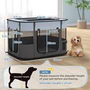 Portable Foldable Dog Playpen with Ground Stakes and Storage Bag for Travel, Grey