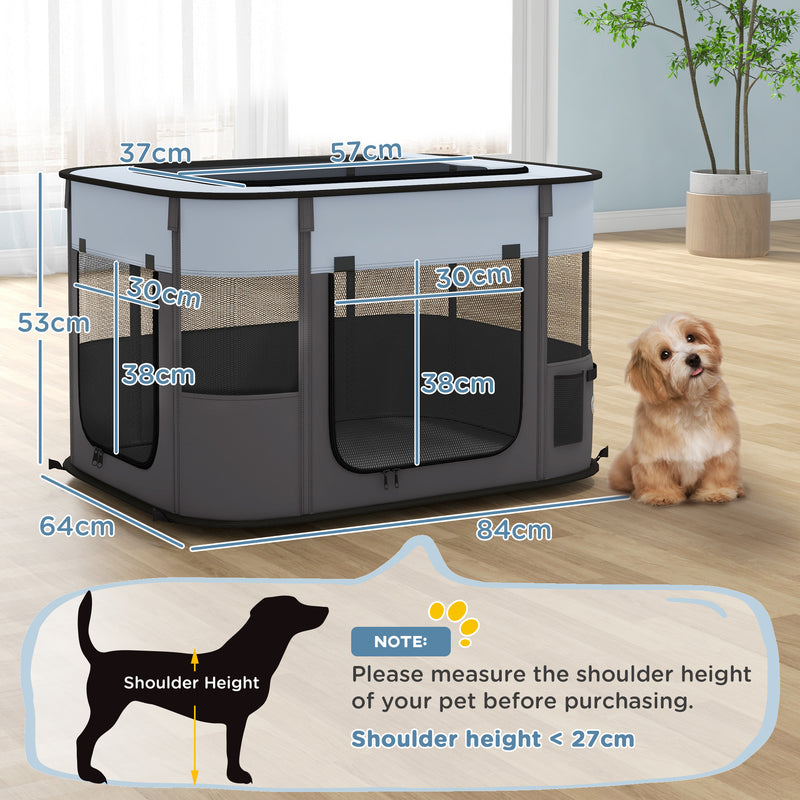 Portable Foldable Dog Playpen with Ground Stakes and Storage Bag for Travel, Grey