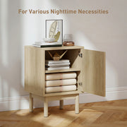Bedside Table with Adjustable Shelf and Rattan Door for Organised Bedroom Storage Natural Wood Homcom