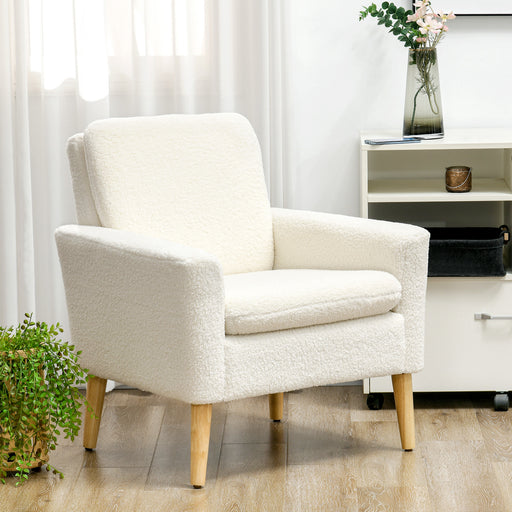 Upholstered Accent Armchair with Wide Padded Seat and Wooden Legs for Living Room Cream White