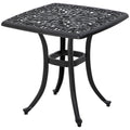 Black Square Cast Aluminium Garden Bistro Table With Umbrella Hole For Patio Or Balcony Outsunny