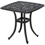 Black Square Cast Aluminium Garden Bistro Table With Umbrella Hole For Patio Or Balcony Outsunny