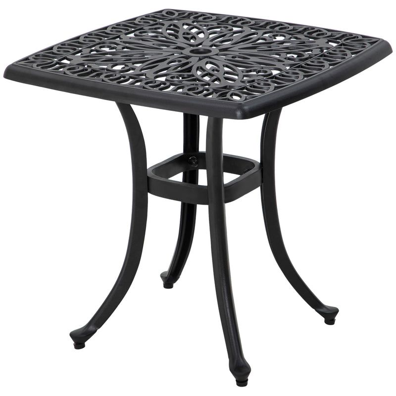 Black Square Cast Aluminium Garden Bistro Table With Umbrella Hole For Patio Or Balcony Outsunny