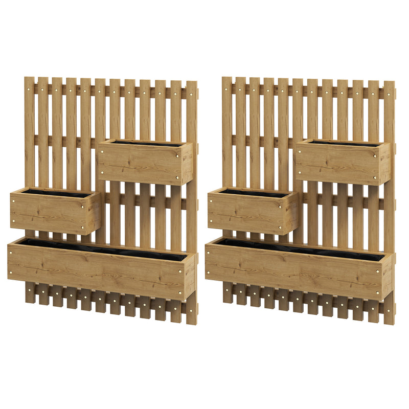Set of 2 Wooden Wall Planters With Trellis and Drainage Ideal for Patio Gardening
