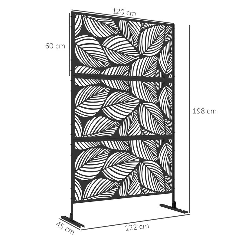 Black Metal Garden Privacy Screen With Leaf Design Ideal For Outdoor Spaces