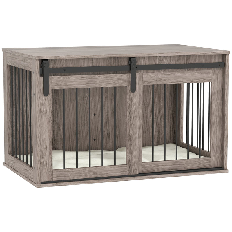 Large Dog Crate Furniture With Removable Cushion Doubles As Side Table, Brown