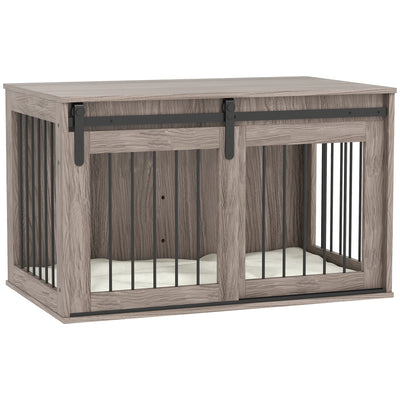 Large Dog Crate Furniture With Removable Cushion Doubles As Side Table, Brown