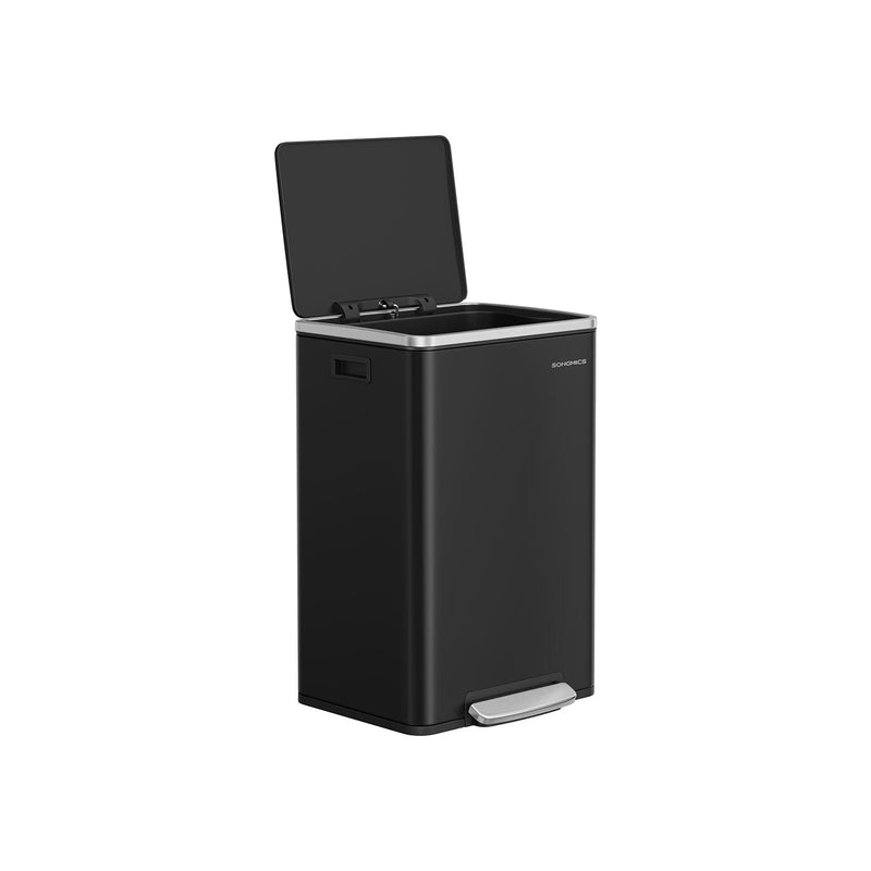 50L black stainless steel kitchen bin by Songmics with lid open