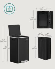 50L kitchen bin front view in black stainless steel finish